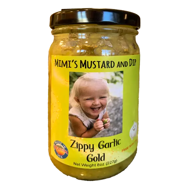 Mimis Mustard And Dip 8 Oz Jar Zippy Garlic Gold